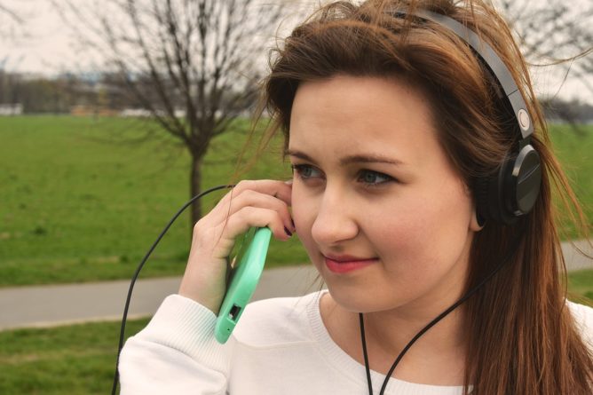 woman using headset